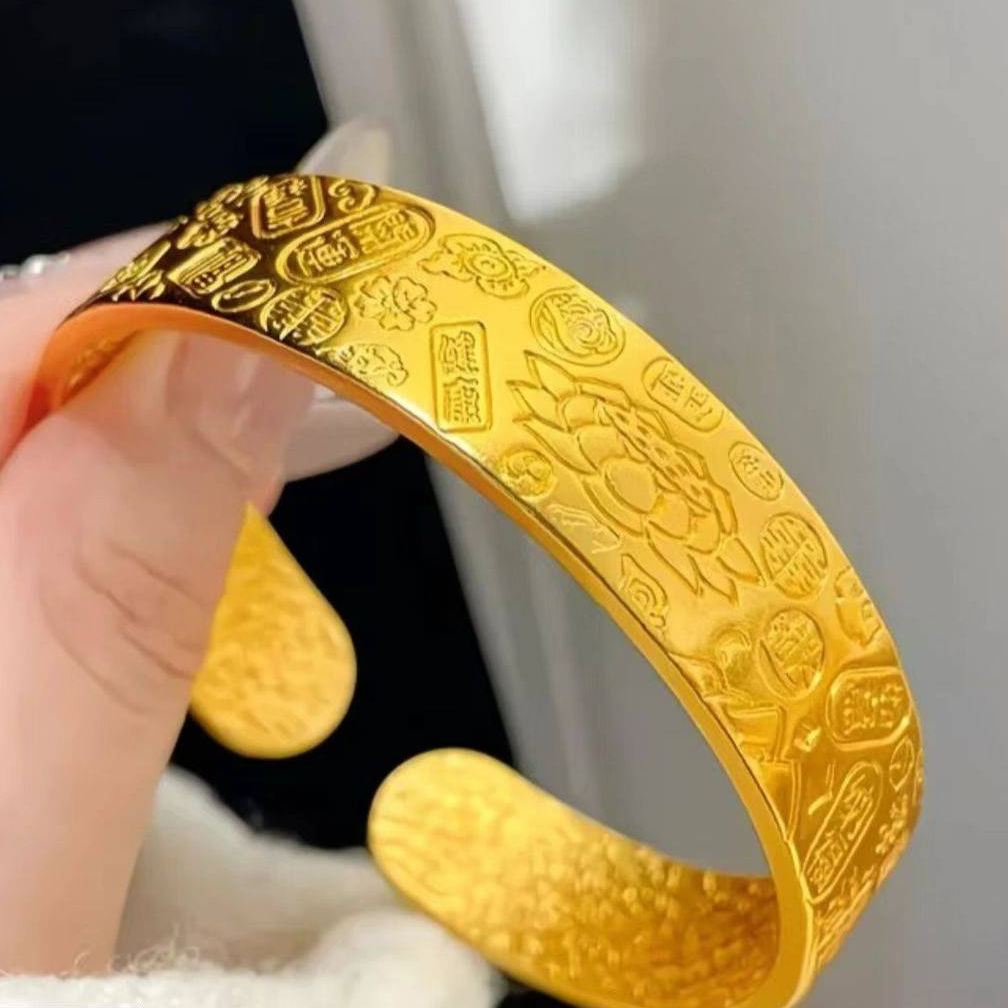      【文总专属】YZSP-041平安喜乐纳福莲花开口手镯合金