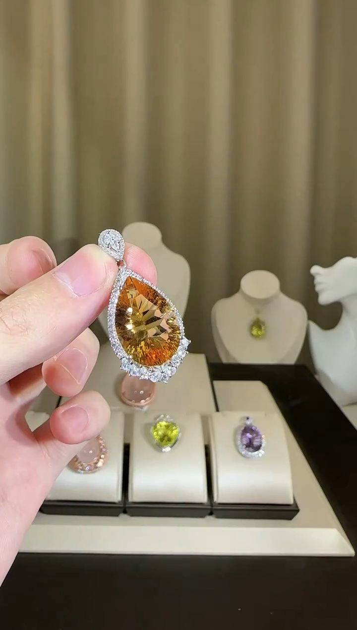 【闪购商品】黄晶颈饰银S925镶嵌14*21mm