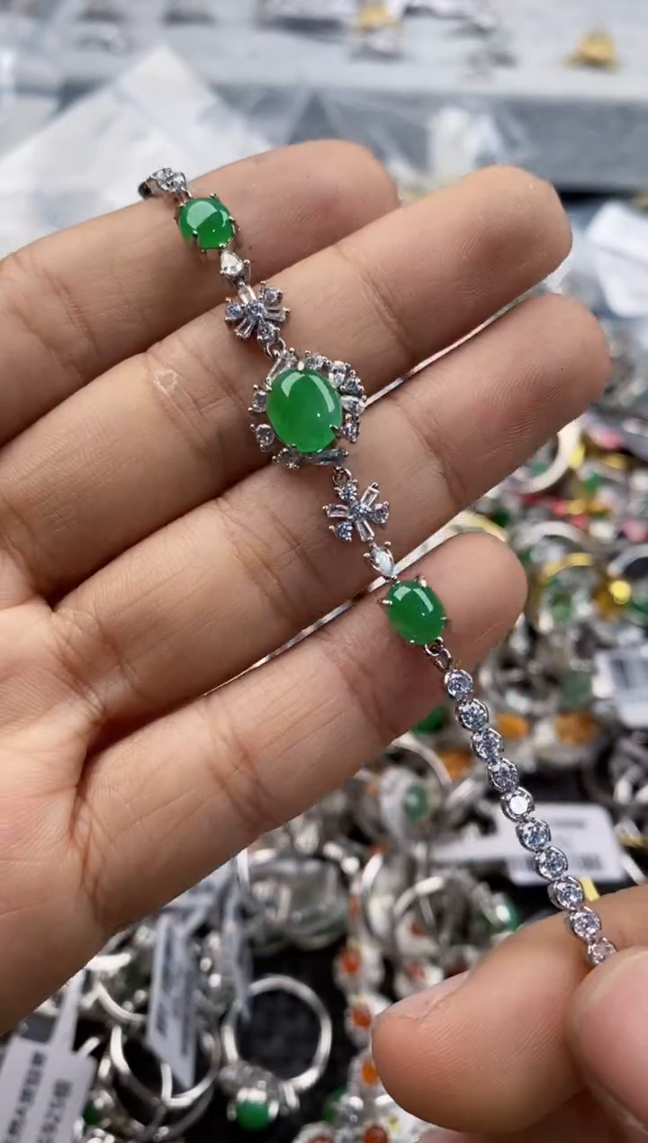 银S925镶嵌戒指翡翠555      4