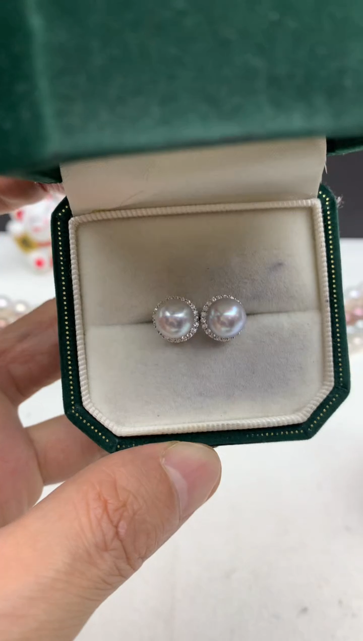 银S925镶嵌ff海水珍珠?****?akoya灰珠耳饰