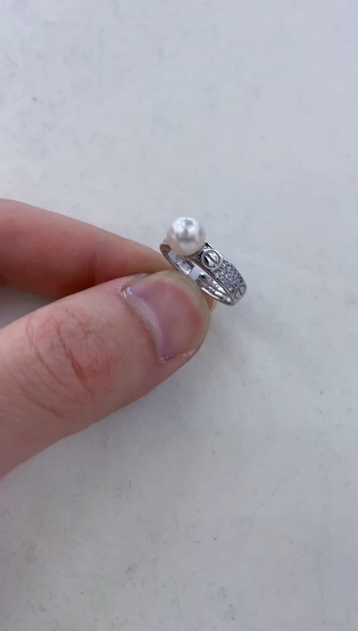 银S925镶嵌戒指海水珍珠  