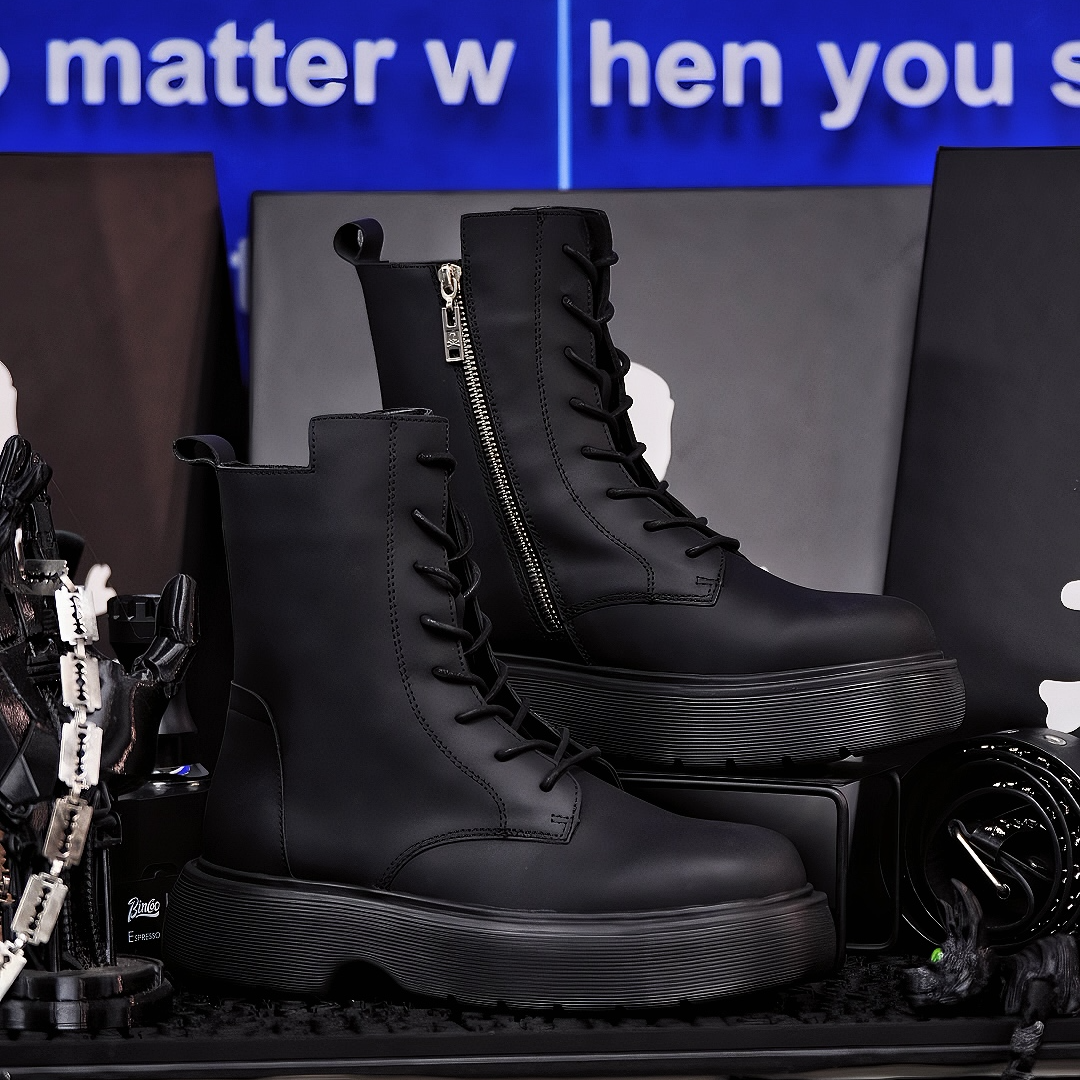 马丁靴英伦风真皮厚底增高男女鞋秋冬季情侣高帮复古工装机车靴