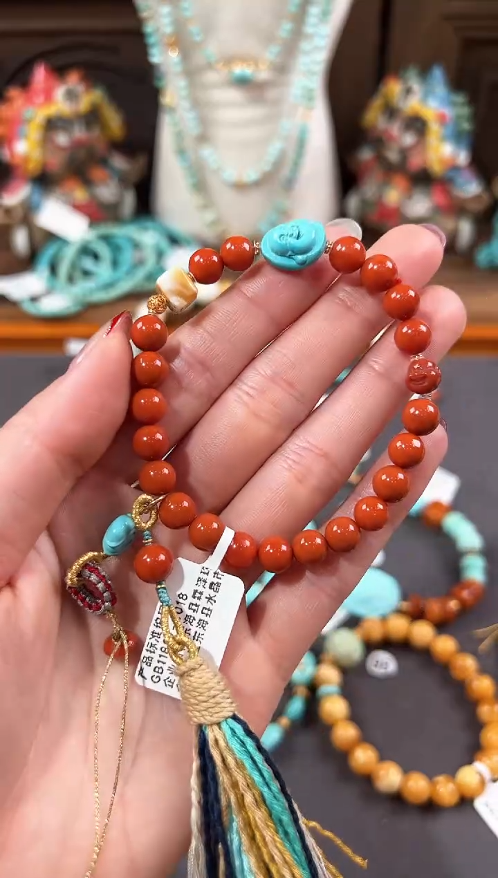 【闪购商品】南红玛瑙手链18K金镶嵌南红手链