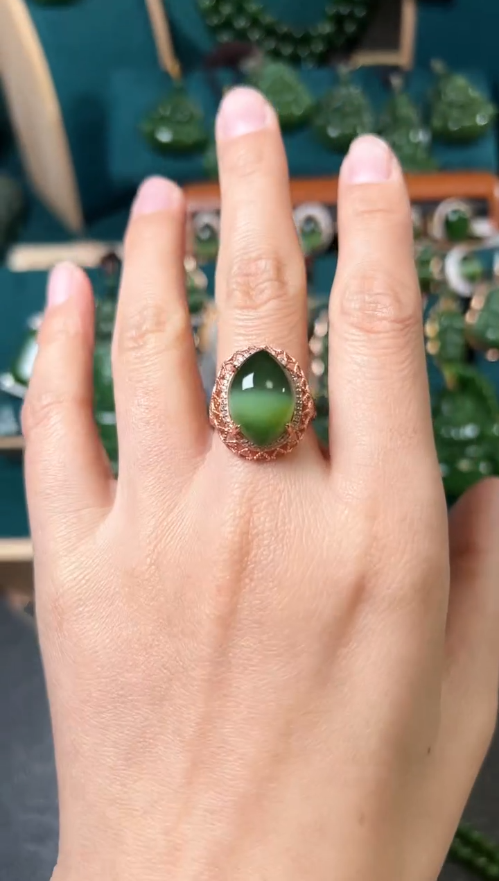 【闪购商品】和田玉（碧玉）戒指银S925镶嵌碧玉