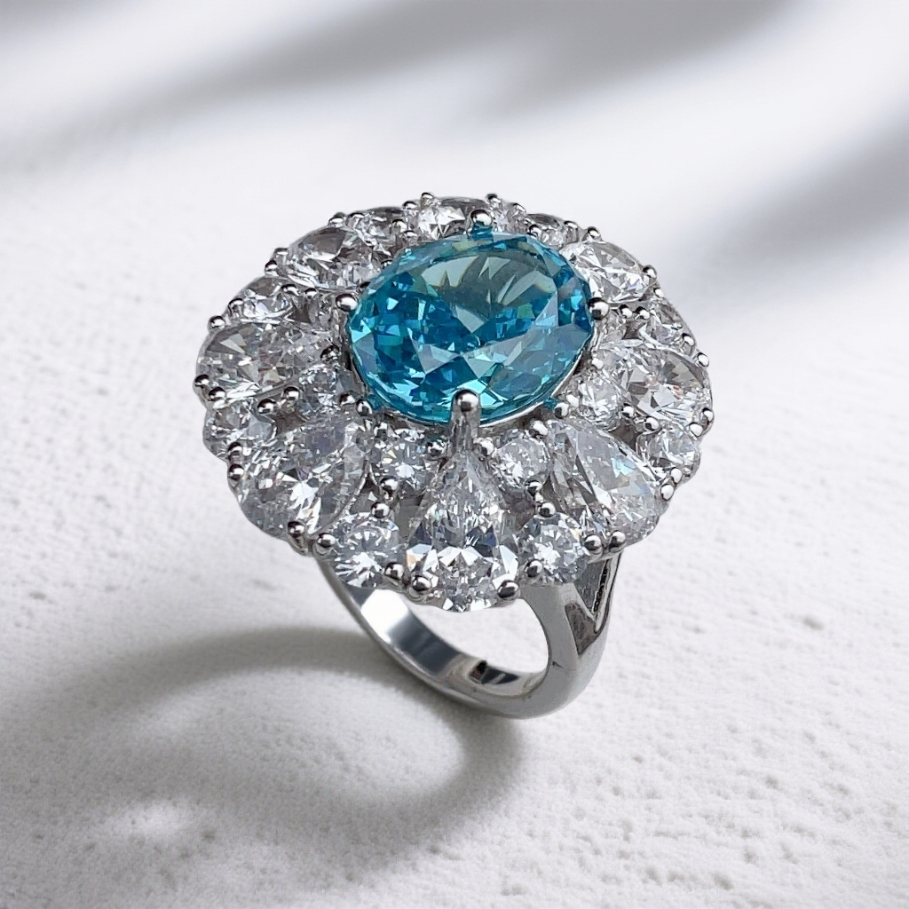 人造钇铝榴石S925银镶嵌培育宝石戒指3克拉R1-0014