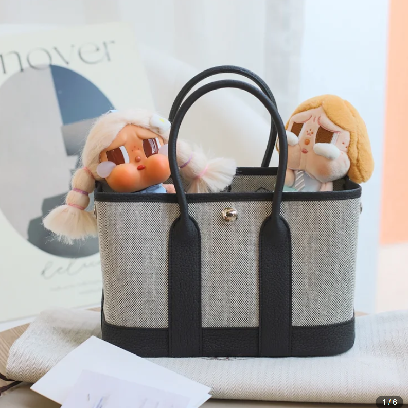 未使用 Hermes/爱马仕 花园包 K刻 帆布拼皮 黑白熊猫拼色 银扣