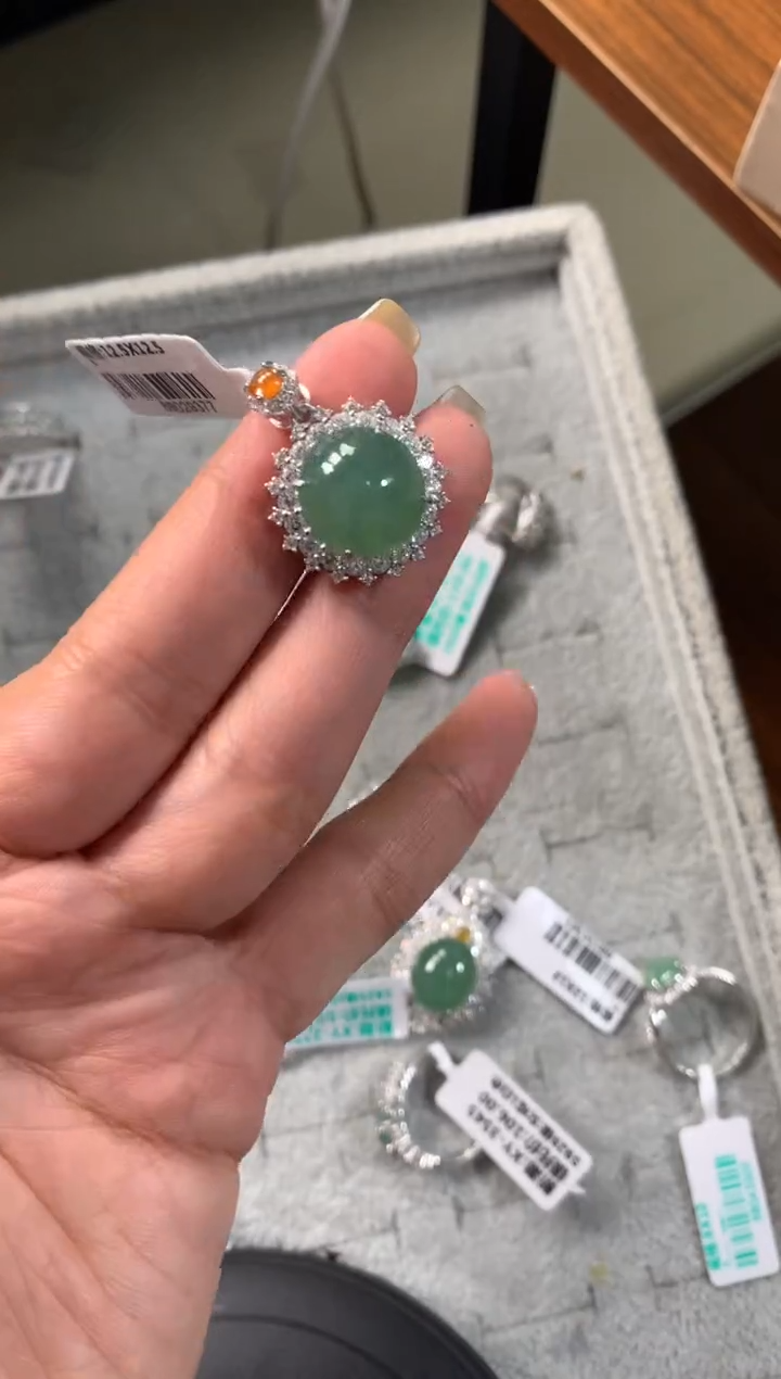 银S925镶嵌戒指翡翠吊坠