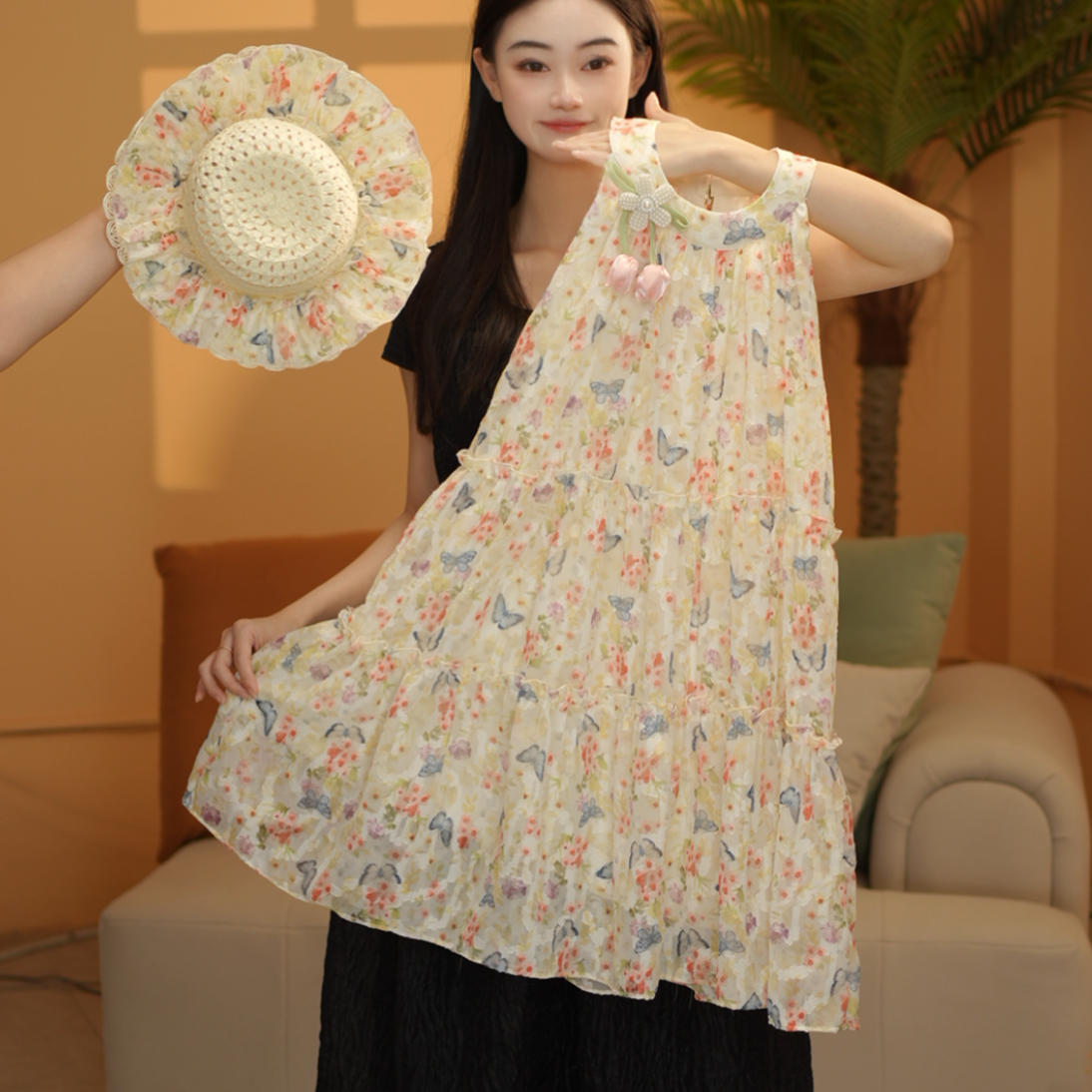 女童连衣裙2025夏季新款甜美小飞袖花海女孩连衣裙测1