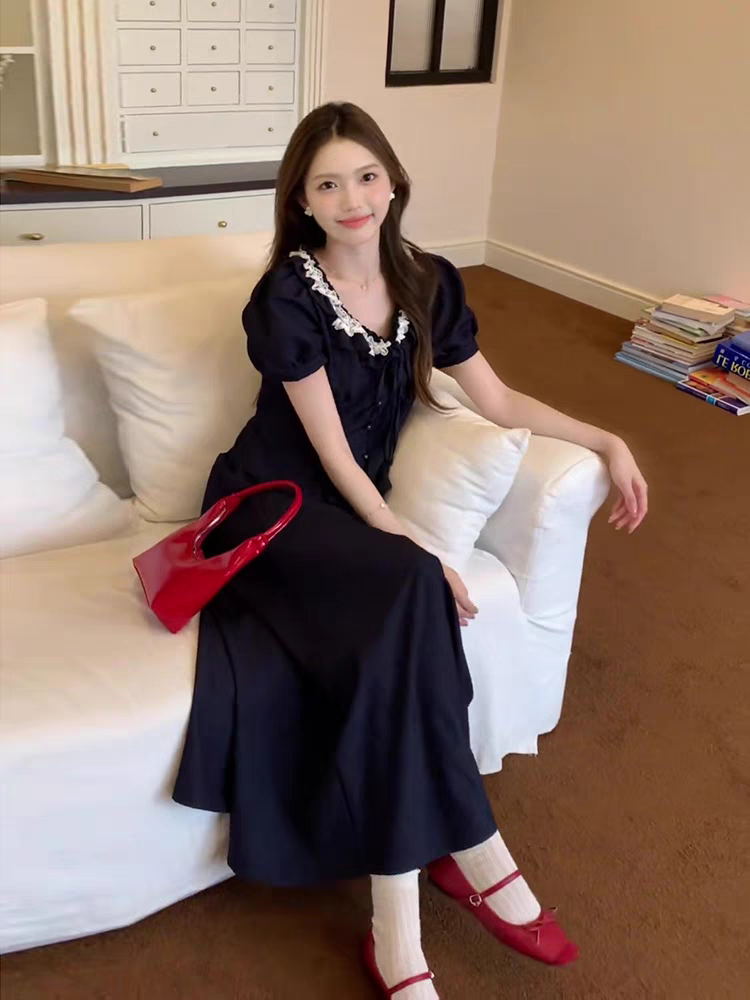 韩版气质小众泡泡袖蕾丝花边上衣半裙女装2025夏季两件套6396