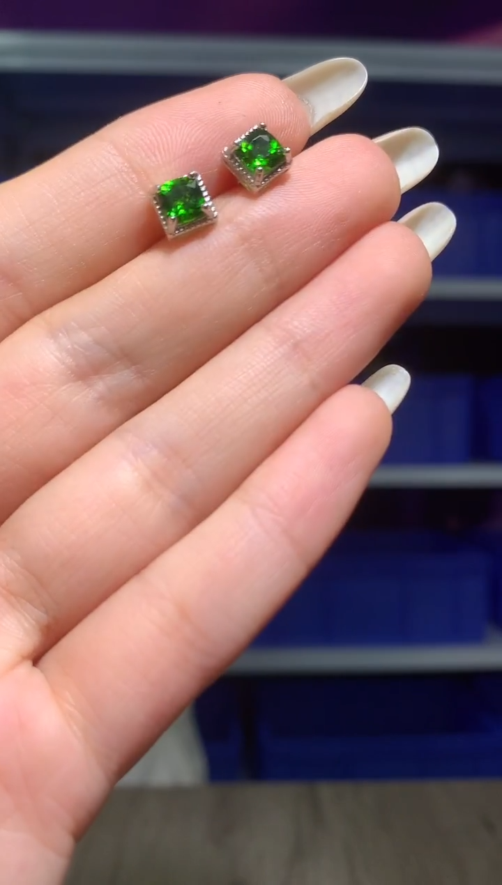 银S925镶嵌透辉石耳饰·【宝石世家严选】