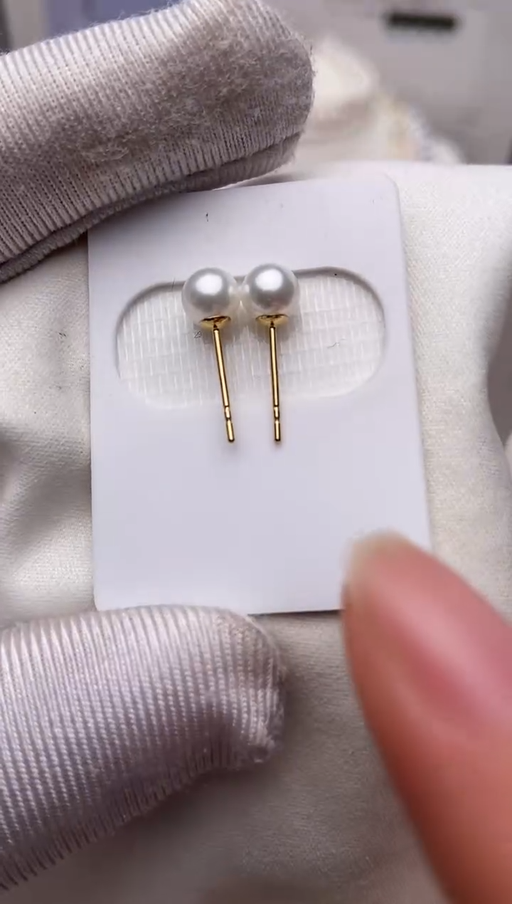 18K金镶嵌耳饰海水珍珠福利彩凛素钉5-6