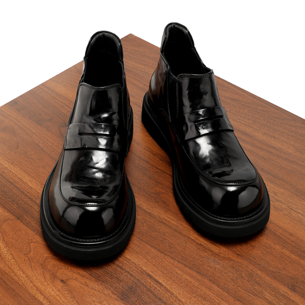 高端切尔西靴男真皮厚底加绒保暖手抓纹胎牛皮大头皮靴男靴子冬季