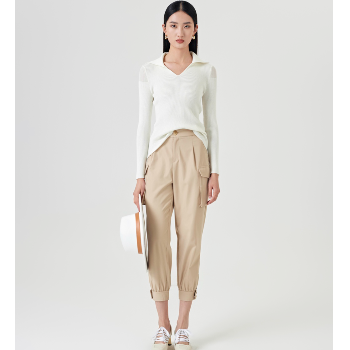 通勤宽松百搭时尚修身休闲针织工装九分裤（123636218）