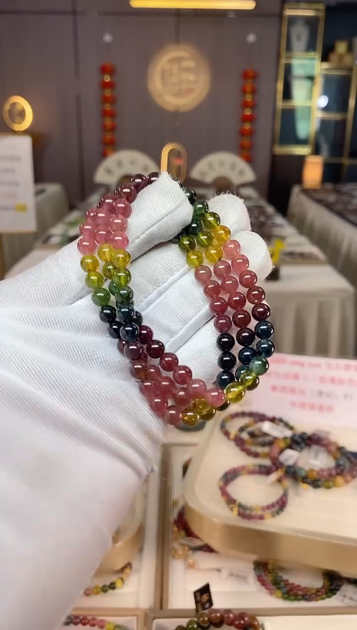 未镶嵌老矿碧玺彩虹三圈手串6mm+碧玺xion多样性发一条