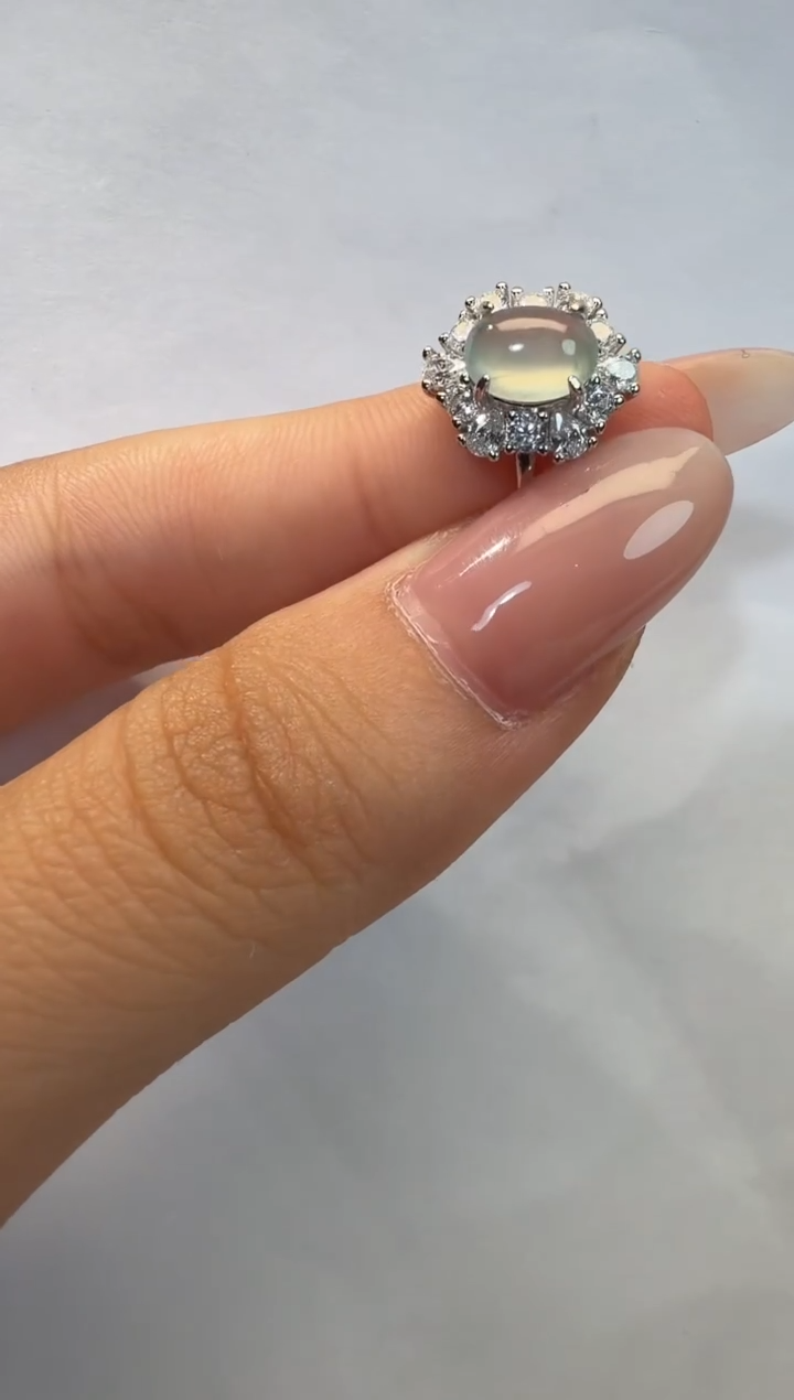 银S925镶嵌戒指翡翠925银镶翡翠戒指镶嵌218