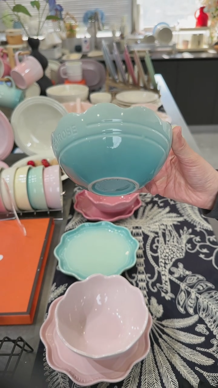 【闪购商品】瓷炻彩花边碗14CM-孔雀青