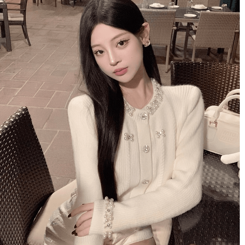 小香风重工钉珠精致法式针织开衫上衣温柔甜美毛衣女2026秋冬新款