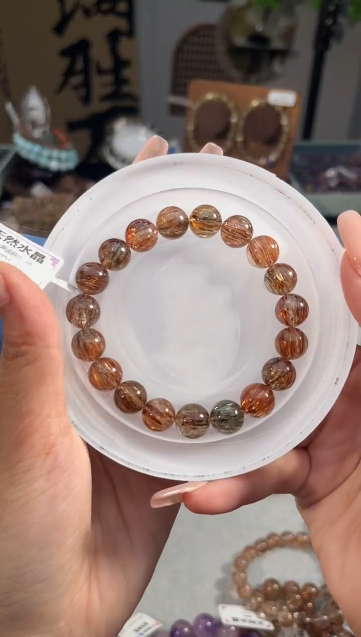 水晶手串未镶嵌黑金超七10+