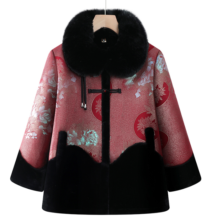 11994-妈妈装冬季加绒保暖洋气大毛领棉衣外套棉衣女【B仓】