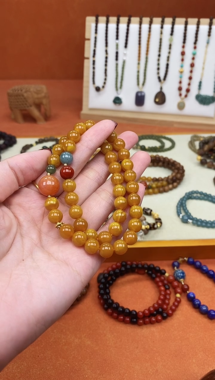 手链蜜蜡未镶嵌双圈蜜蜡和田南红蓝水手串