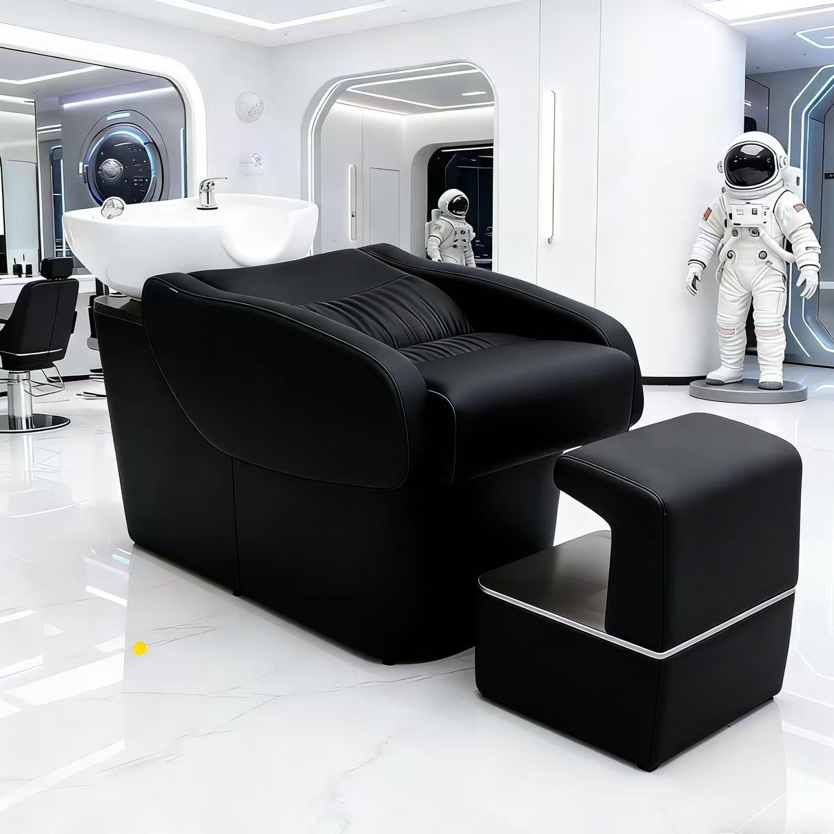 网红潮理发店半躺式高端洗头床陶瓷冲水设计发廊专用