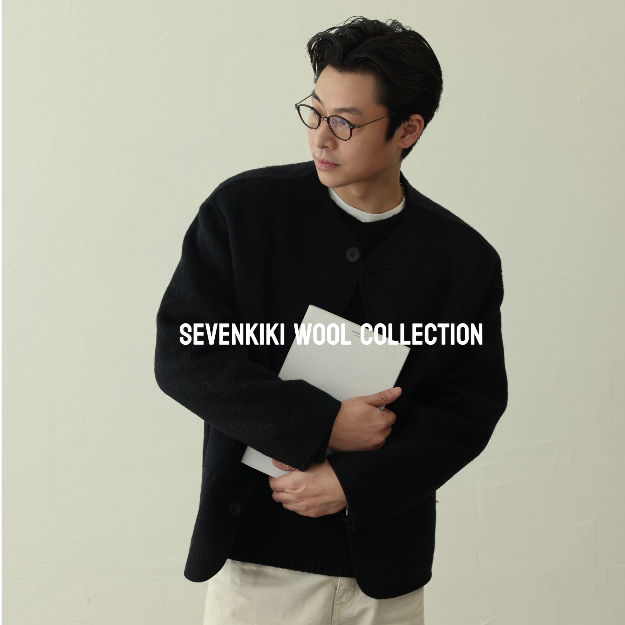 SEVENKIKI 绒➕羊毛900G无领卷边工艺双色双面尼夹克JK057