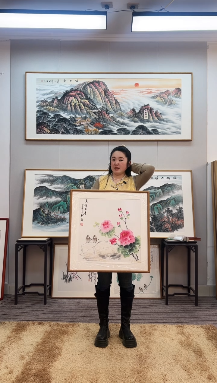 国画手绘牡丹62*62尺寸