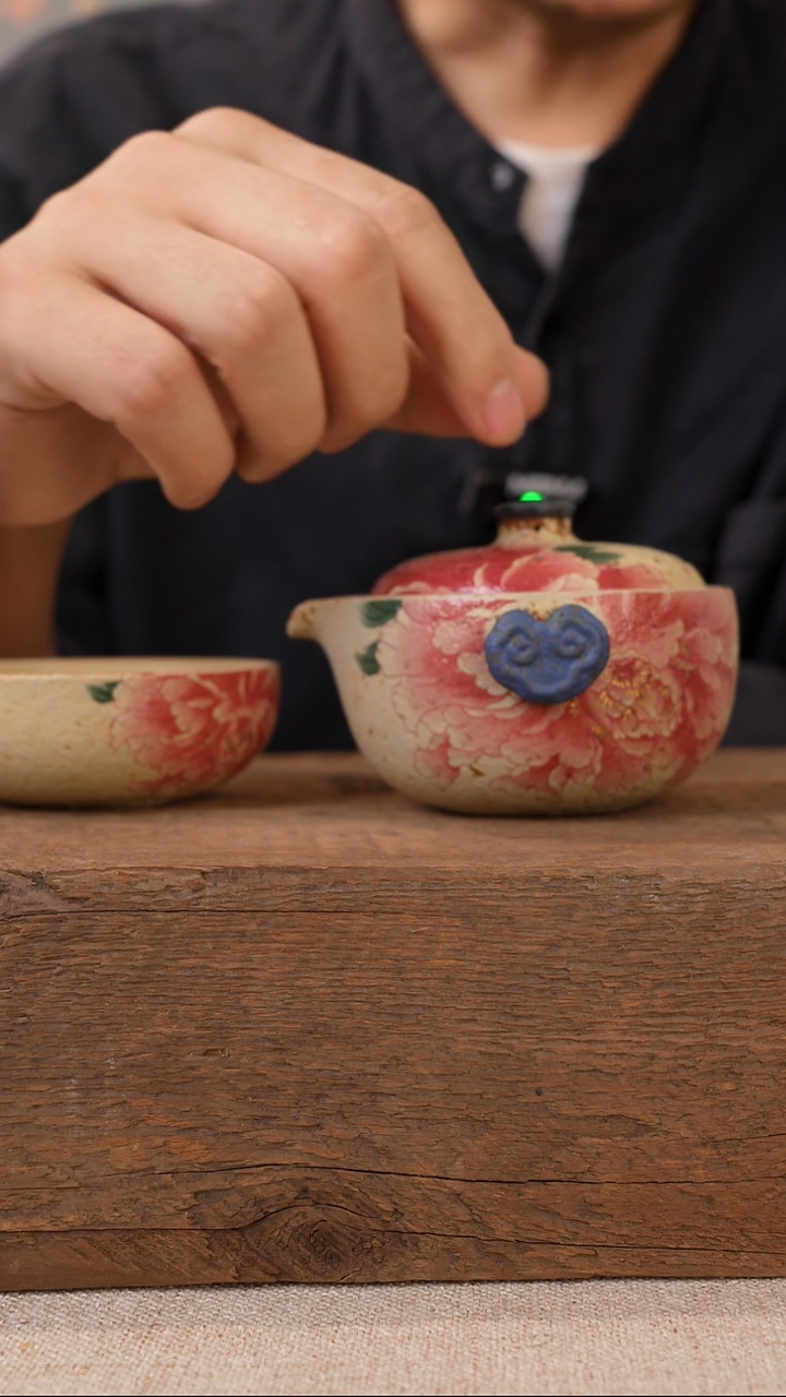 青花火石-国色天香祥云茶壶套装（1壶1杯；壶容量100ml，杯容量80ml）