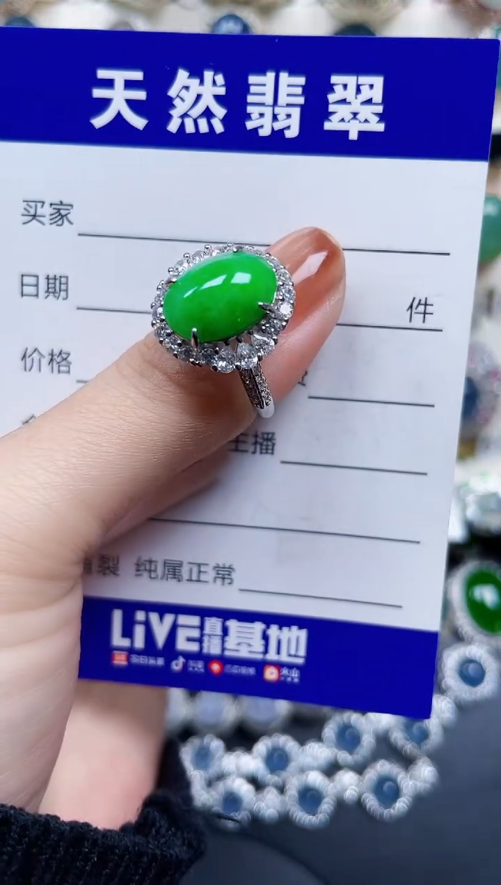 银S925镶嵌戒指翡翠100