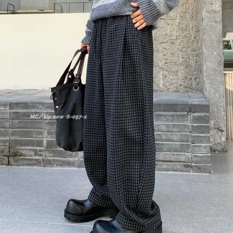 【驴哥专属】冬季新款加厚抽绳格子慵懒情侣款休闲裤58212