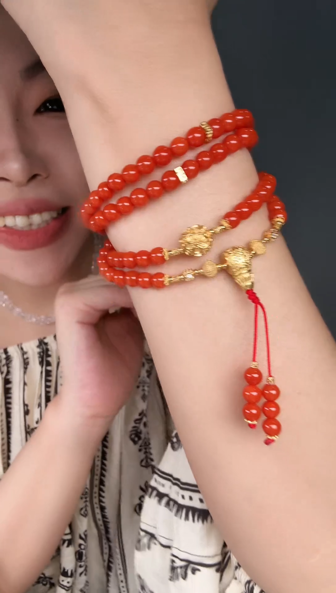 未镶嵌手串南红玛瑙樱桃红南红多圈手串