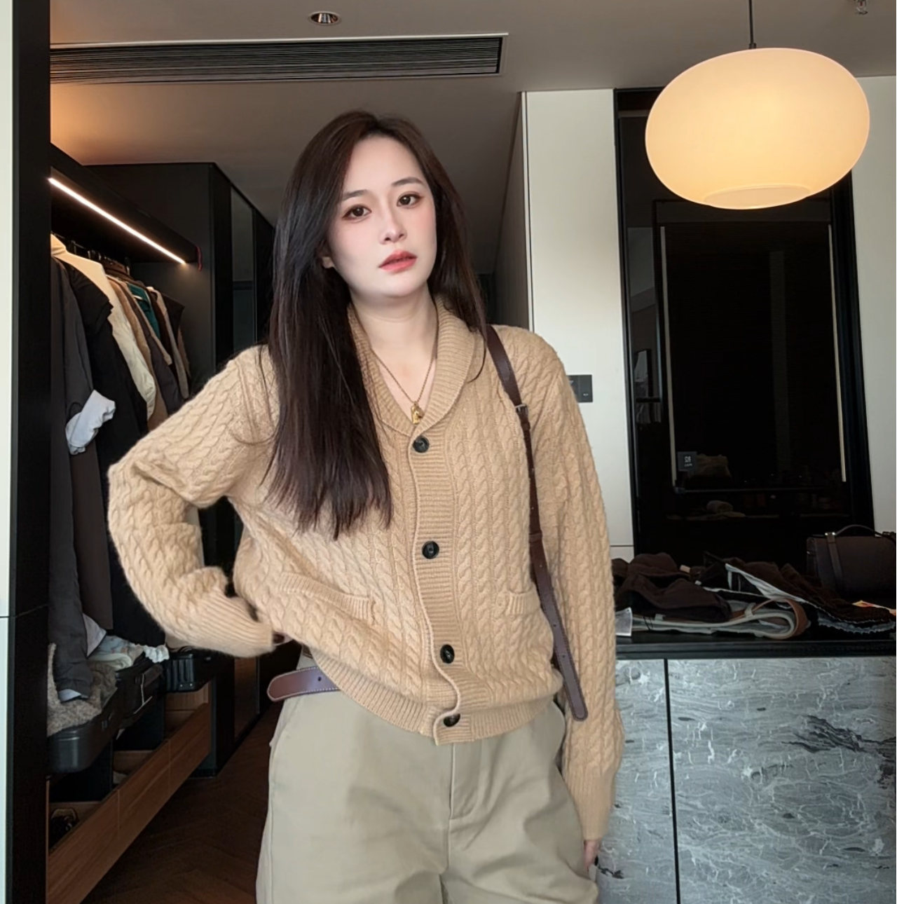 DAIDAI/秋冬新款针织单排扣毛衣针织长袖青果领领百搭时尚81225