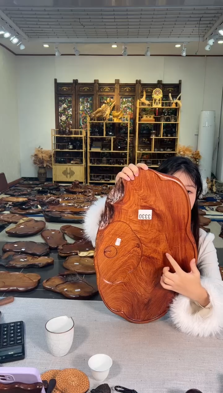 【闪购商品】大果紫檀（缅甸花梨）茶盘3330