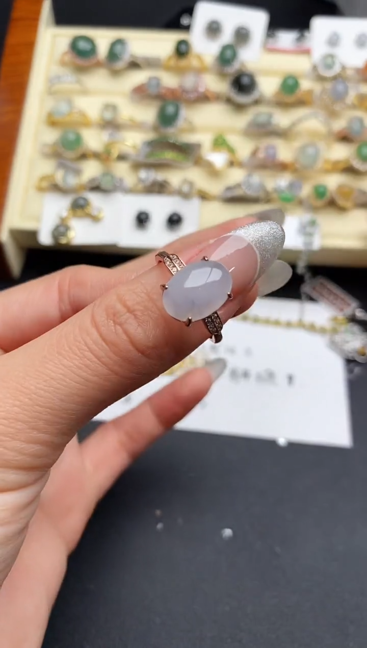【闪购商品】翡翠戒指银S925镶嵌666666666+7