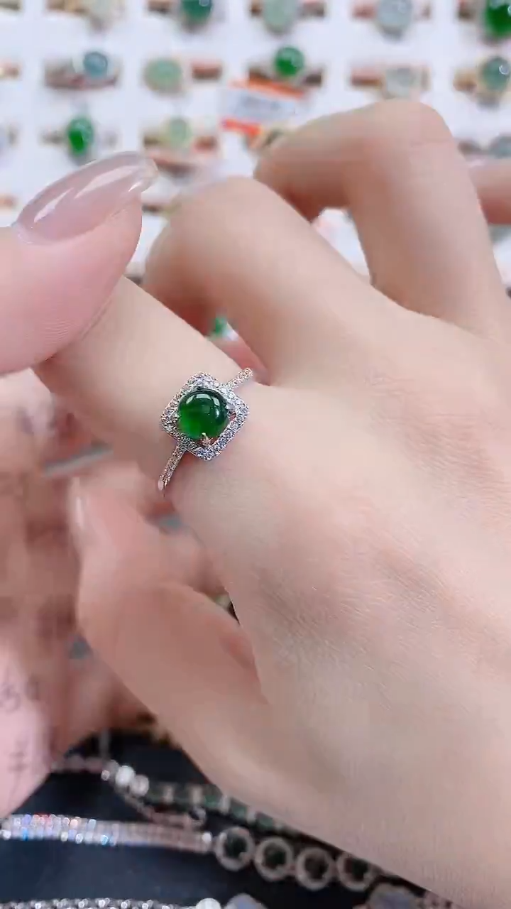 银S925镶嵌戒指翡翠天然翡翠