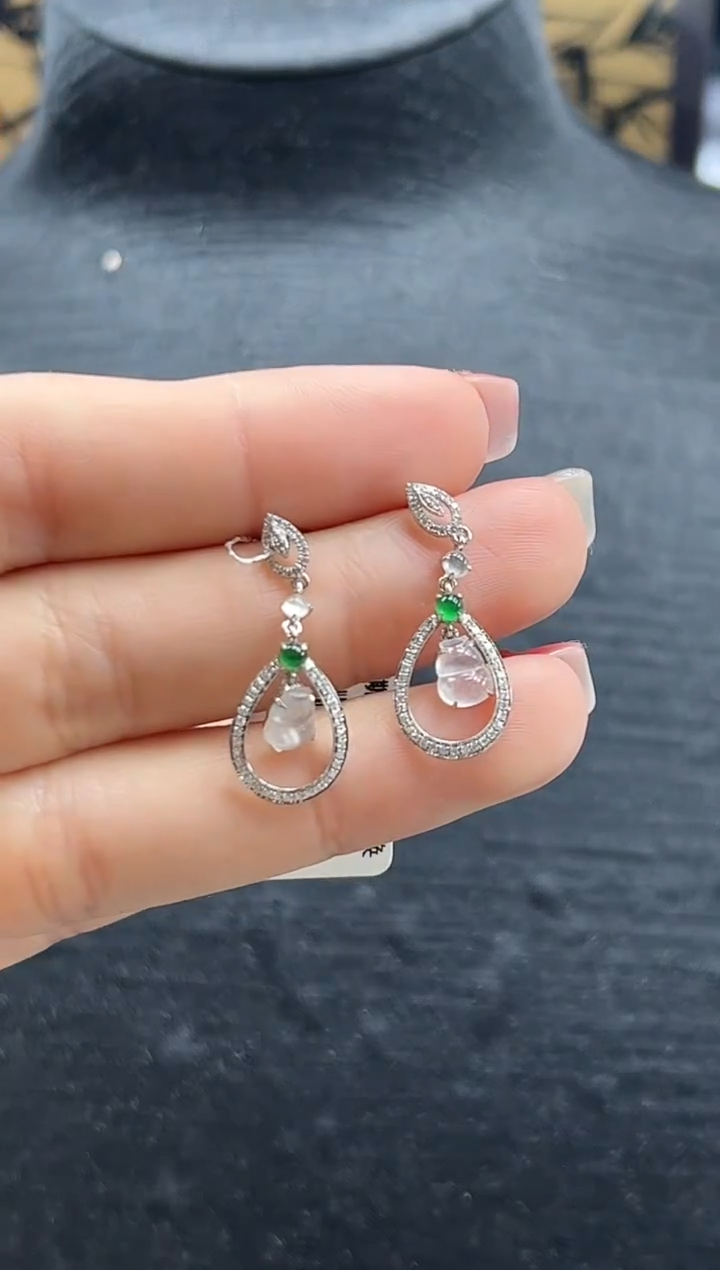 【闪购商品】翡翠耳钉18K金镶嵌水滴耳钉多样性发1件