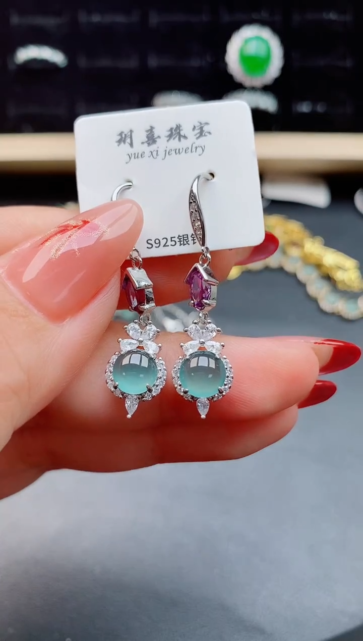 【闪购商品】翡翠耳饰银S925镶嵌1212