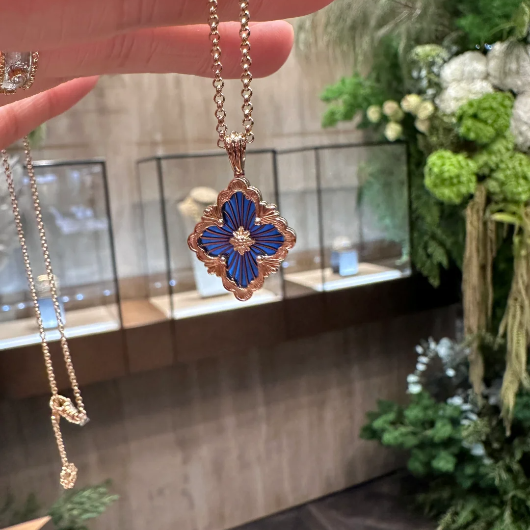 未使用 Cartier/卡地亚 布契拉提小花柳Opera蓝珐琅大号黄金项链