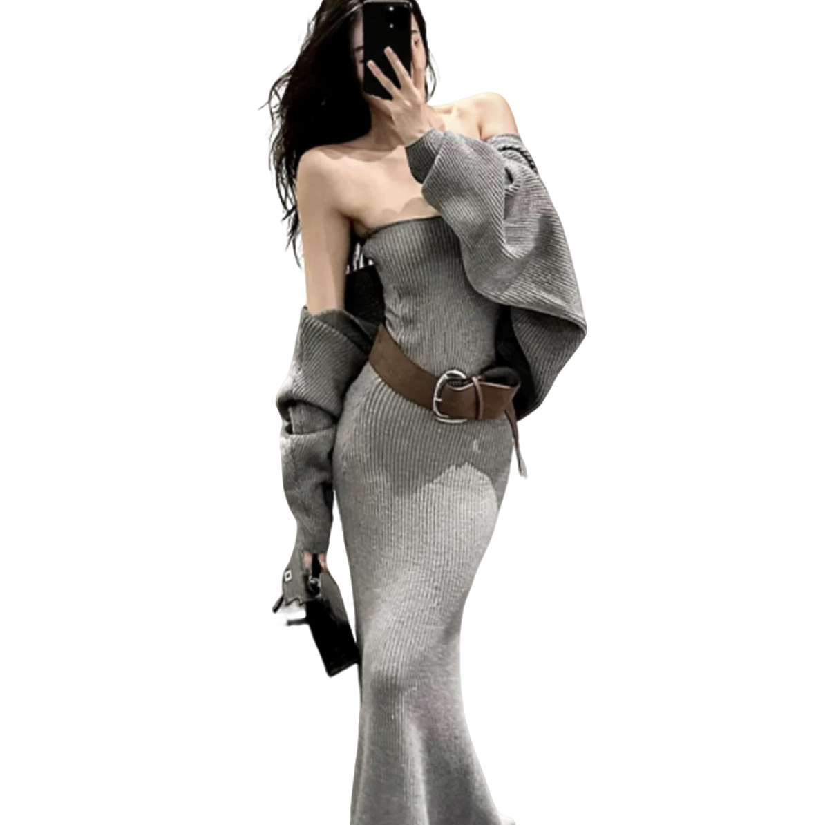 2025029-129外套 打底裤子时髦搭配毛衣开衫套装显瘦气质性感开叉