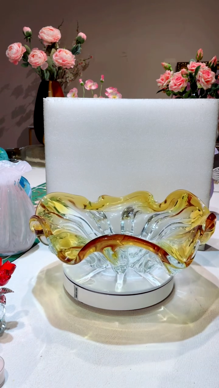 【闪购商品】琉璃手工艺品金色花朵果盘  微瑕