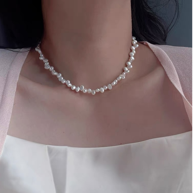 天然淡水珍珠异形巴洛克项链女2024年新款锁骨链小众时尚百搭颈链