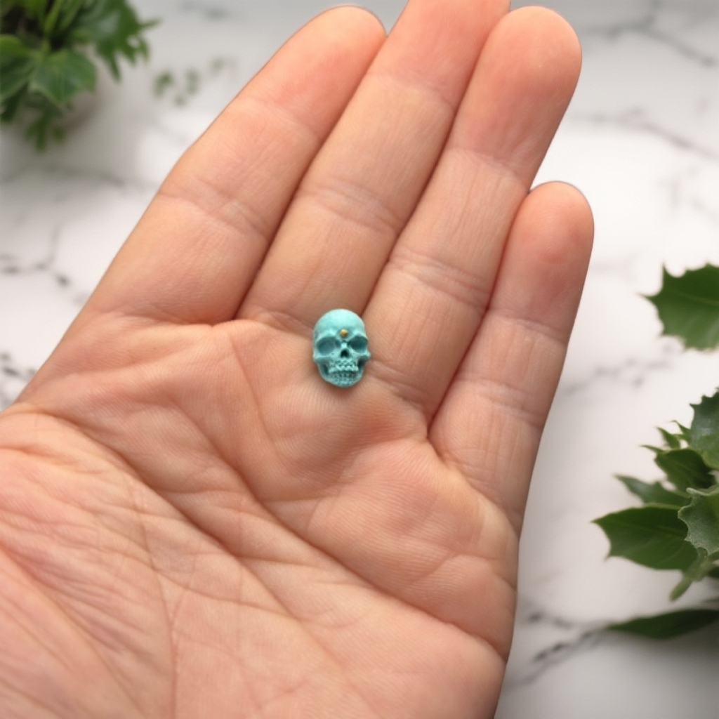 原矿高瓷蓝绿松石手工雕刻骷髅