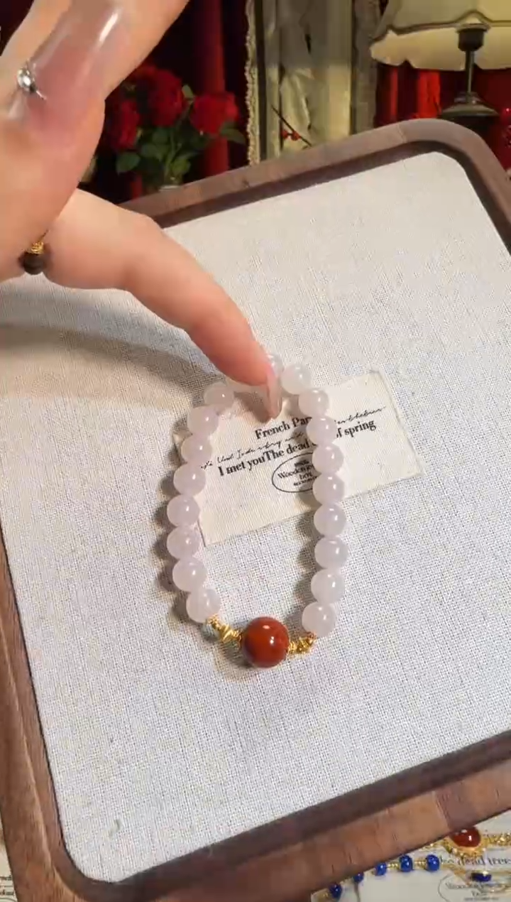 【闪购商品】和田玉手链18K金镶嵌火焰纹藕粉糯粉