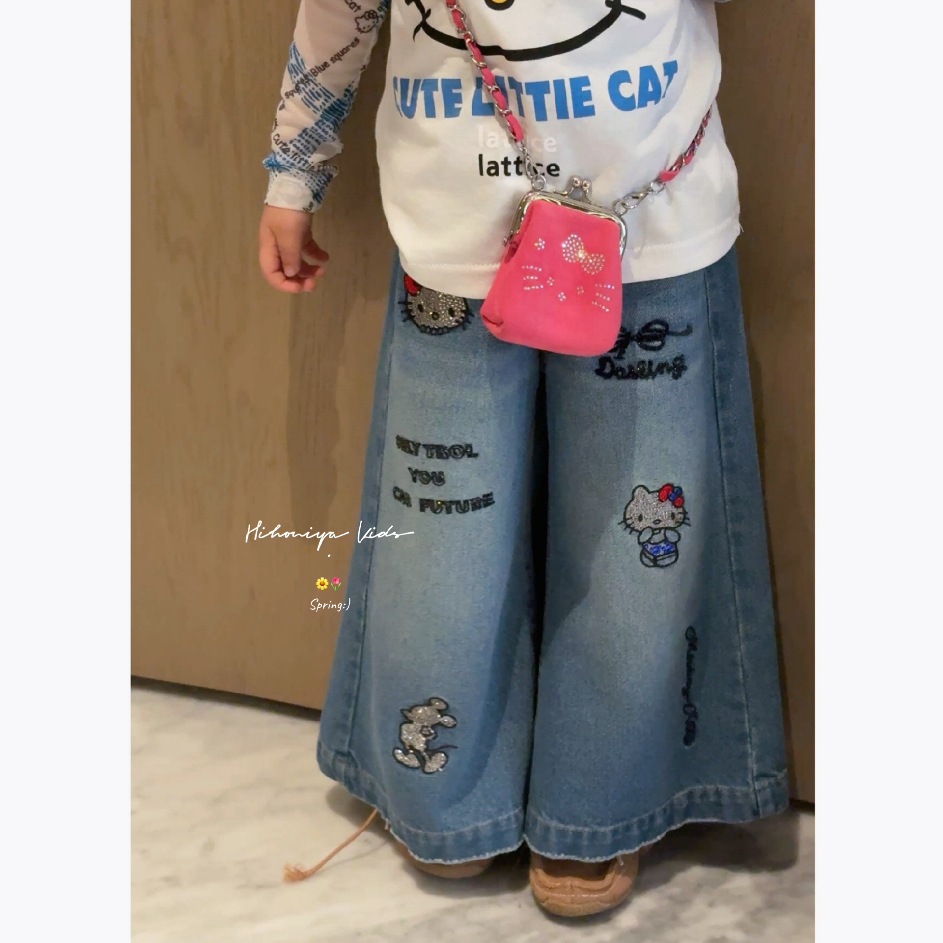 【首尔猫仔】八Hihoniya~2026春宝宝复古凯蒂米奇刺绣水牛仔裤