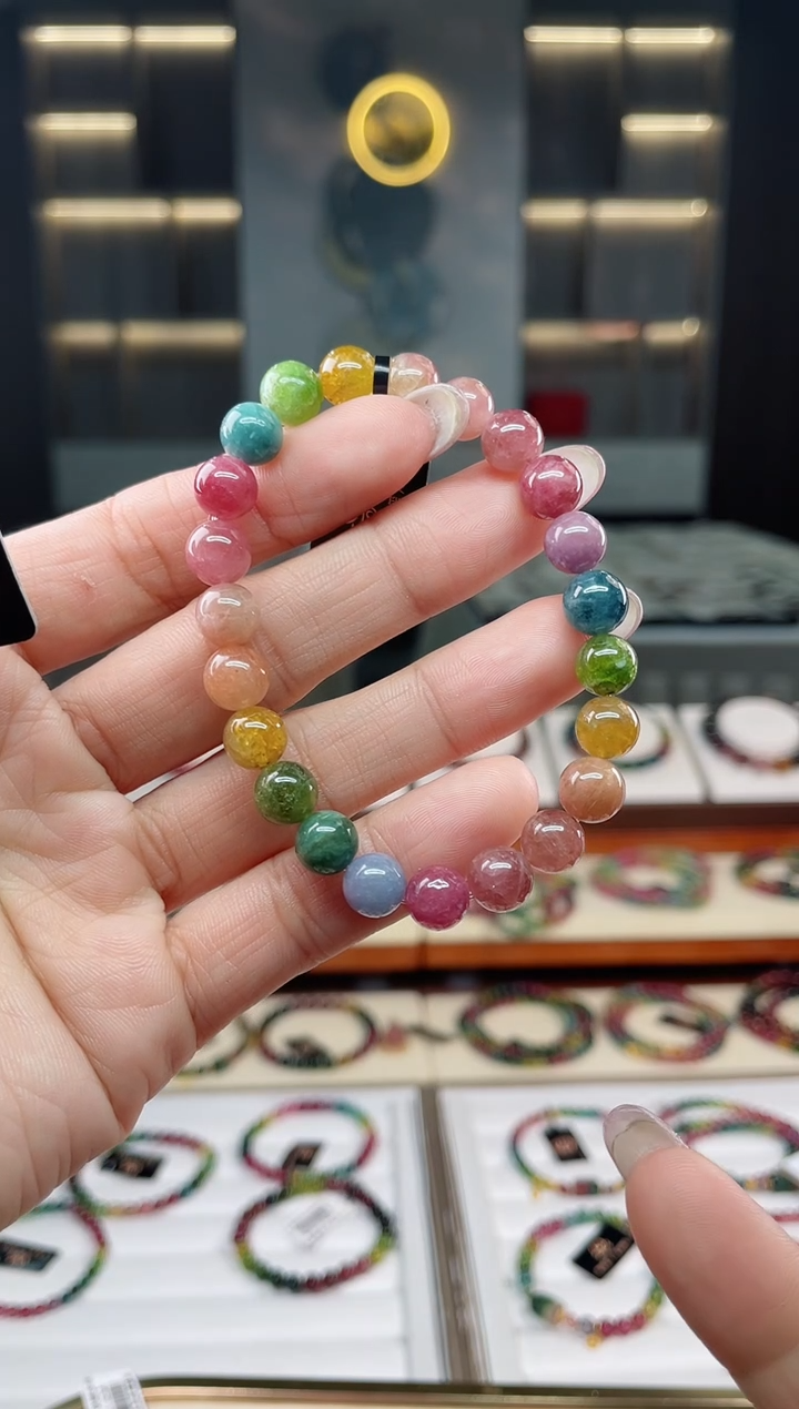 未镶嵌老矿碧玺彩虹单圈手串8mm+碧玺多样性发一条T