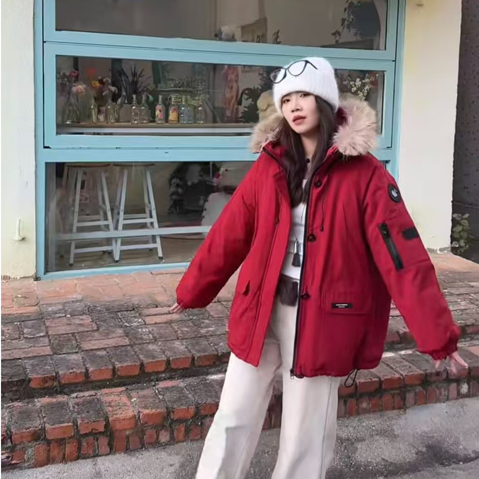 37款冬季加绒加厚毛毛外套宽松版女休闲百搭派克服连帽上衣保暖