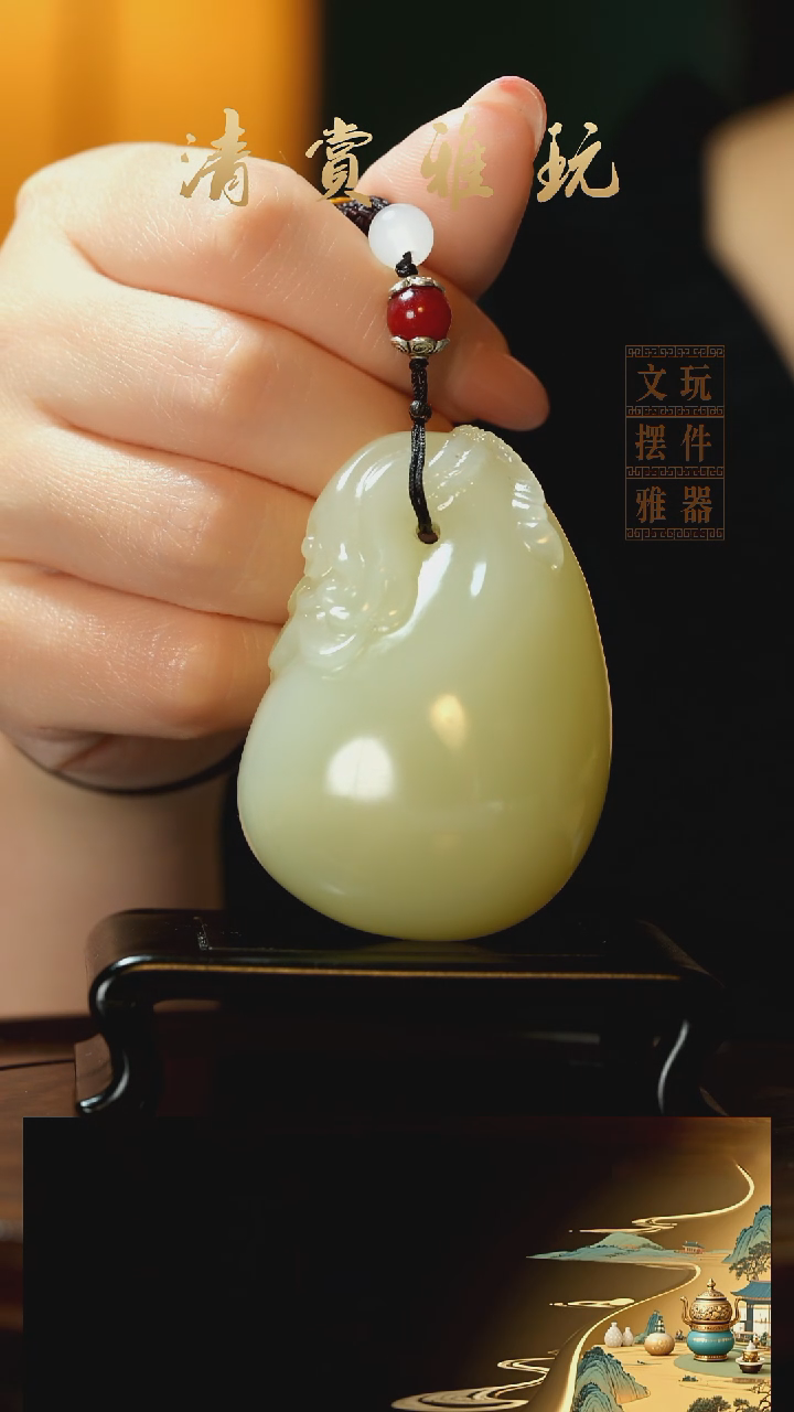 玉《富得流油福袋》手把件摆件