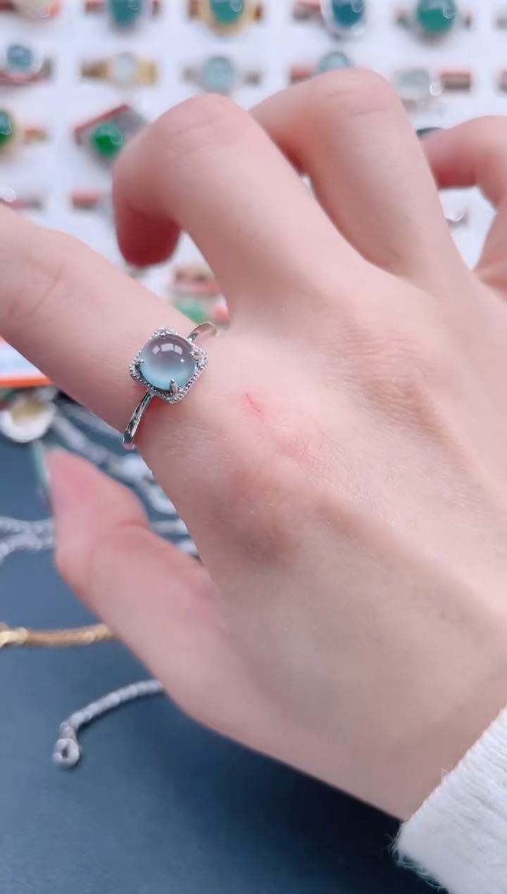 银S925镶嵌戒指翡翠天然翡翠