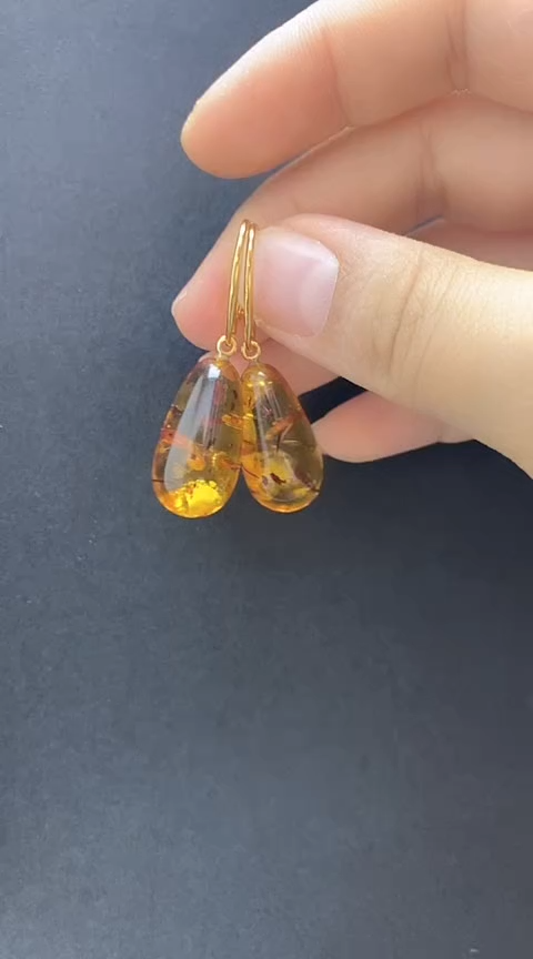 【闪购商品】琥珀裸石银S925镶嵌花珀耳坠