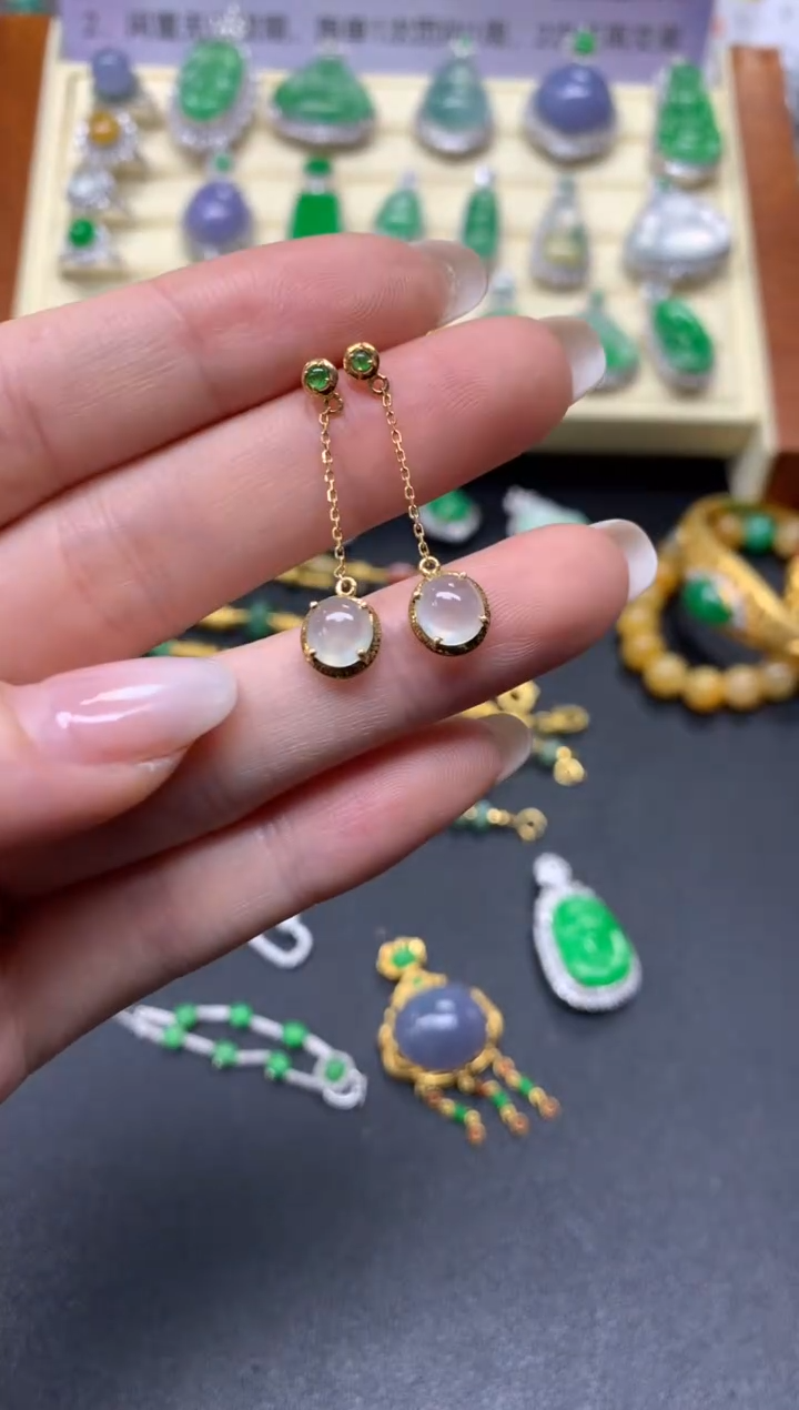 【闪购商品】翡翠18K金镶嵌耳饰耳饰|1500+150